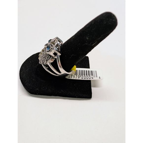 Owl Statement Ring NWT Silver Tone Blue Eyes Marcasite Style Size 8 - Picture 5 of 6